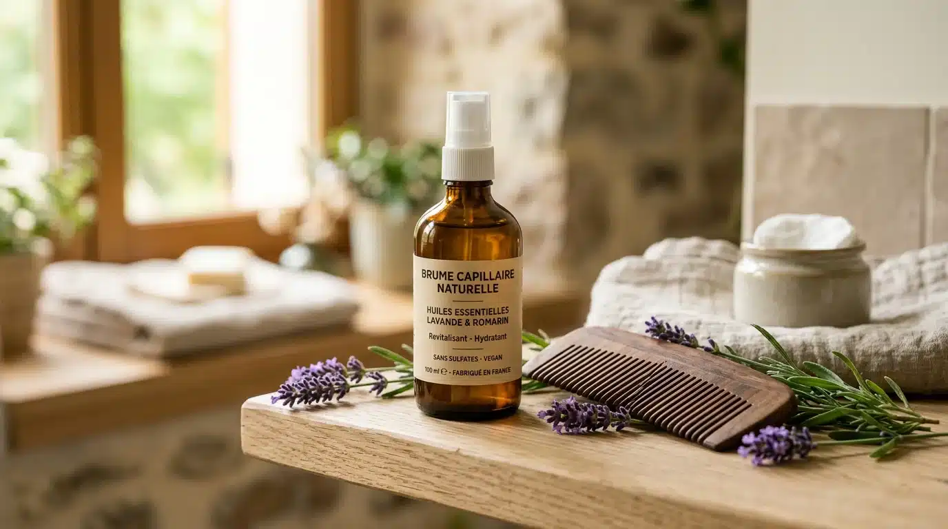 Spray répulsif poux naturel posé près d'un peigne anti-poux
