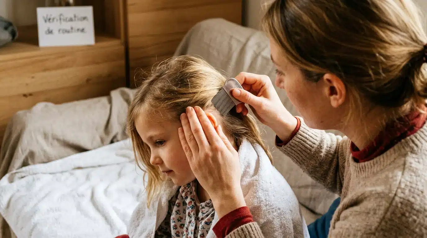 Un parent européen inspecte le cuir chevelu d'un enfant avec un peigne fin