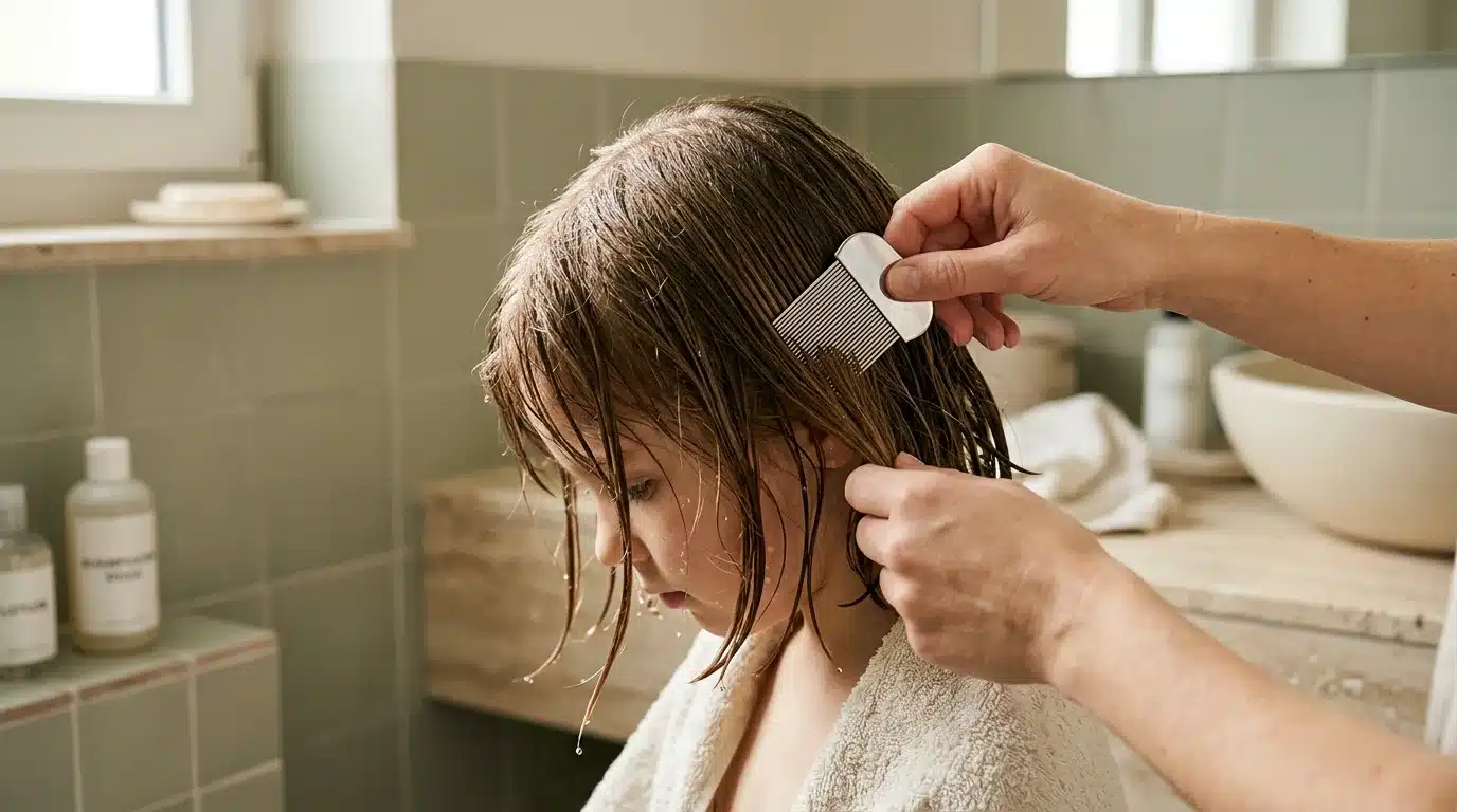 Peignage minutieux des cheveux avec un peigne anti-poux à dents fines