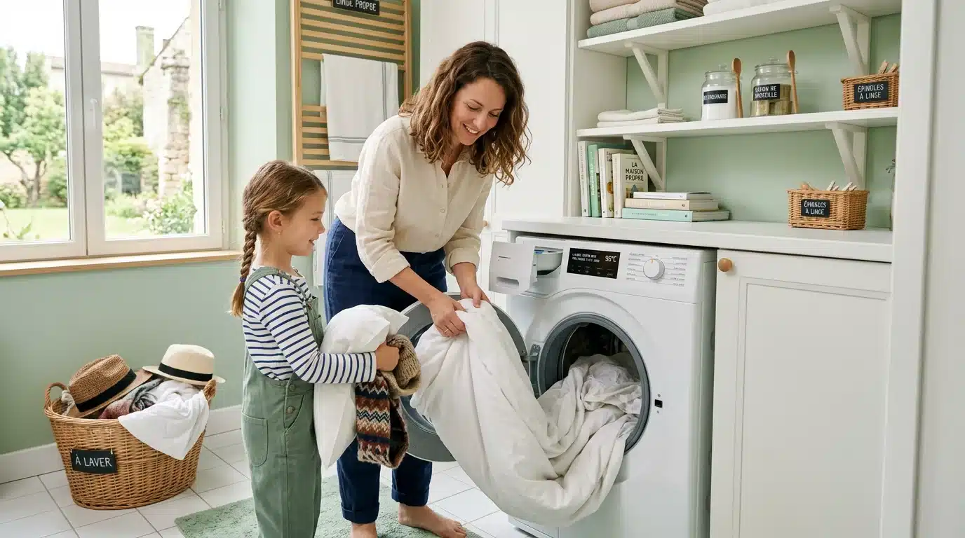 Linge de maison et bonnets lavés en machine pour éliminer les poux