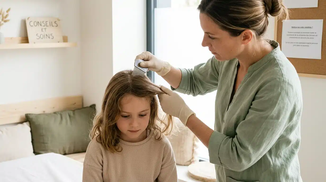 Un spécialiste utilise un peigne fin pour retirer les poux et les lentes