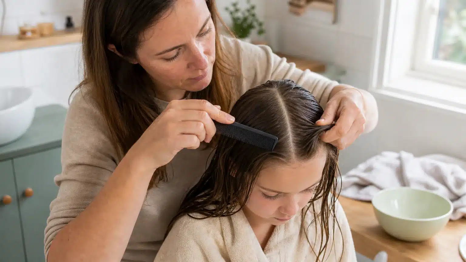 Peignage méthodique des cheveux pour retirer les lentes