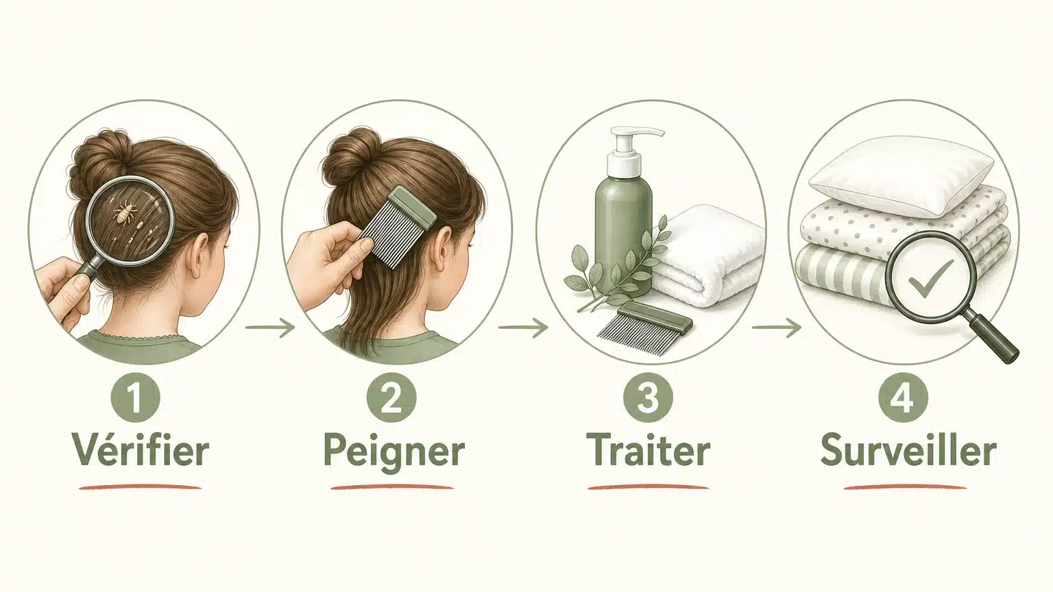 Checklist illustrée des gestes à suivre après un traitement contre les poux