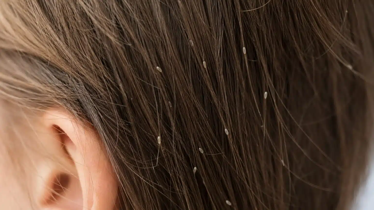 Gros plan de lentes blanches accrochées à des mèches de cheveux d'un enfant