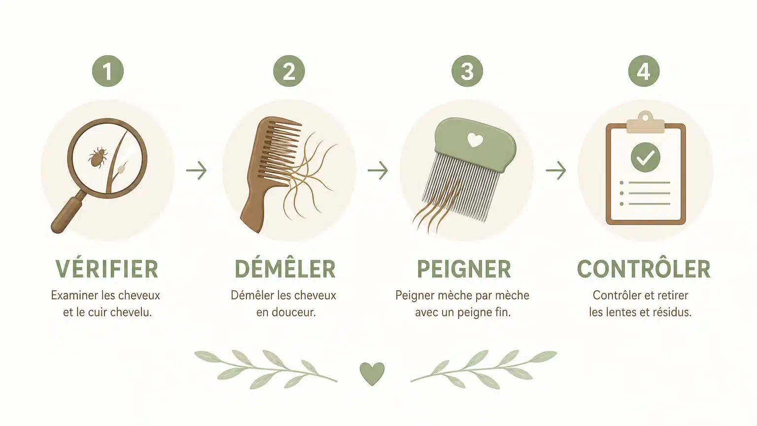 Checklist illustrée pour retirer les lentes avec un peigne fin