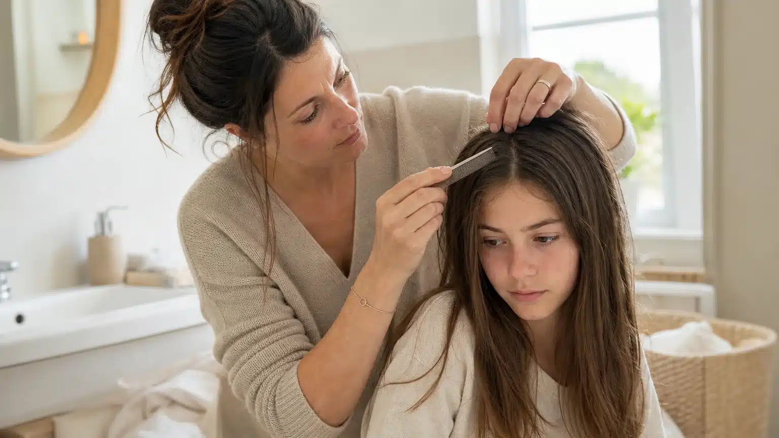 Vérification des cheveux avec un peigne anti-poux