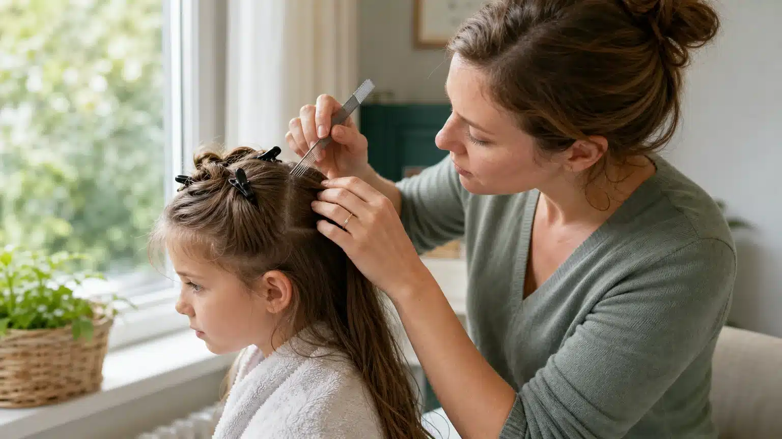 Peignage minutieux des cheveux pour retirer les lentes