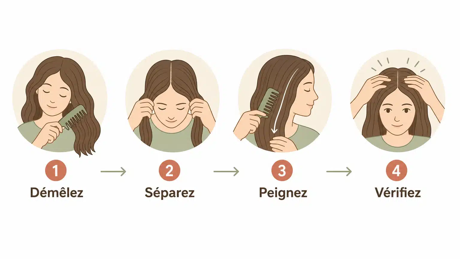Checklist illustrée des étapes pour enlever les lentes
