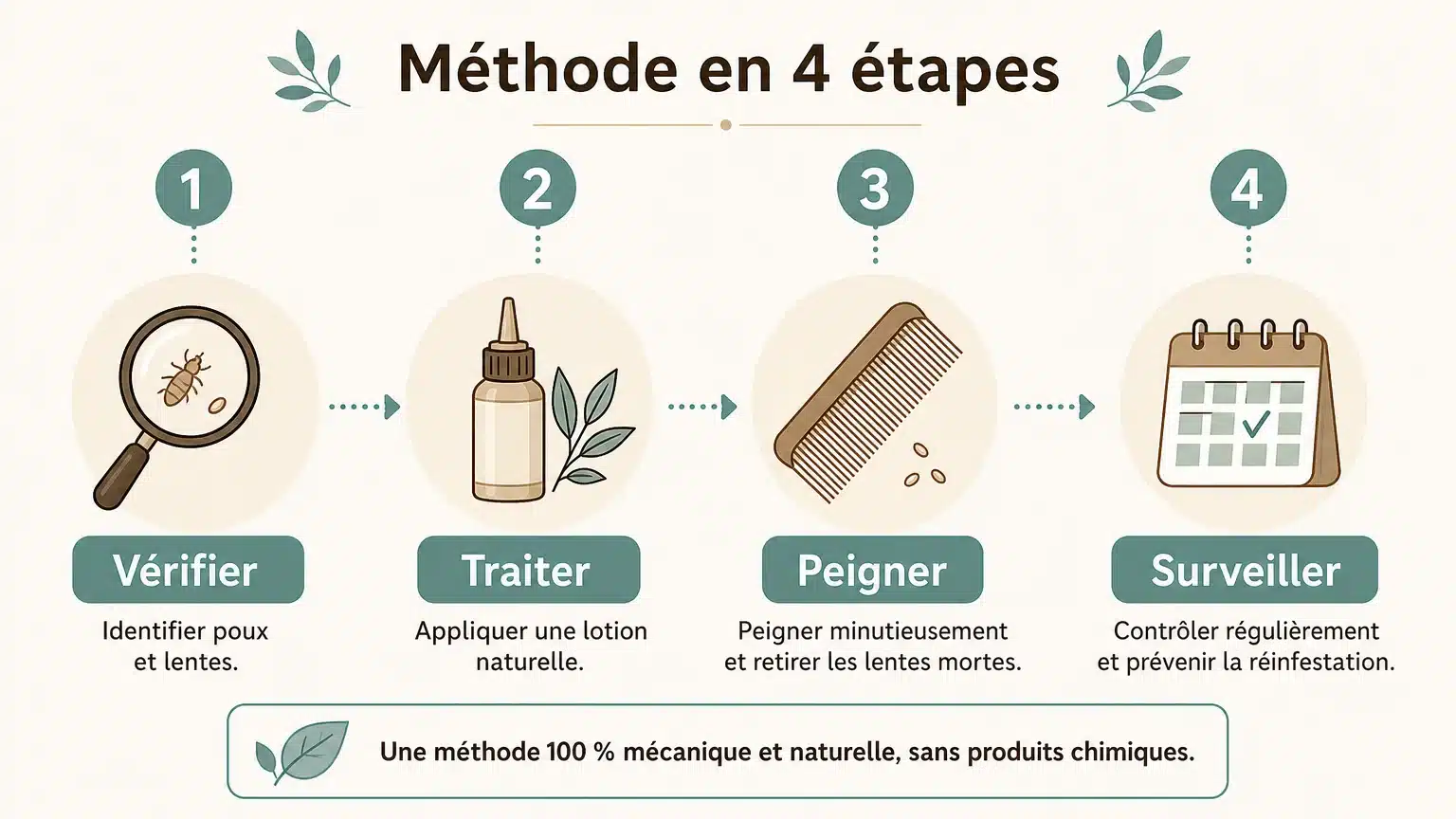 Checklist des étapes pour traiter et surveiller une infestation de poux
