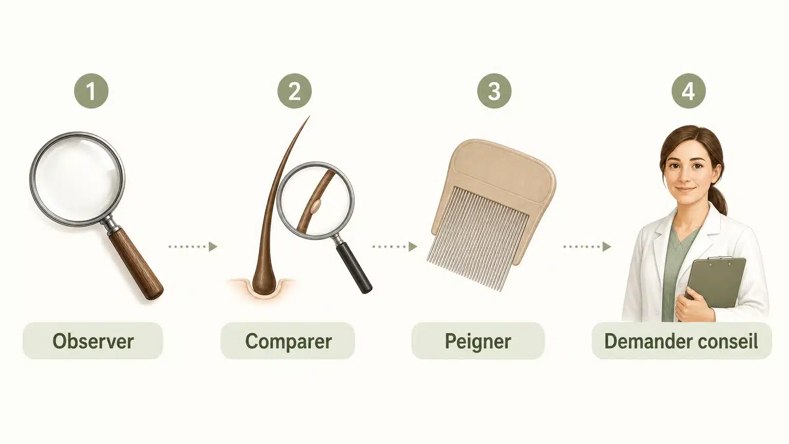 Checklist pour vérifier une lente et utiliser un peigne fin