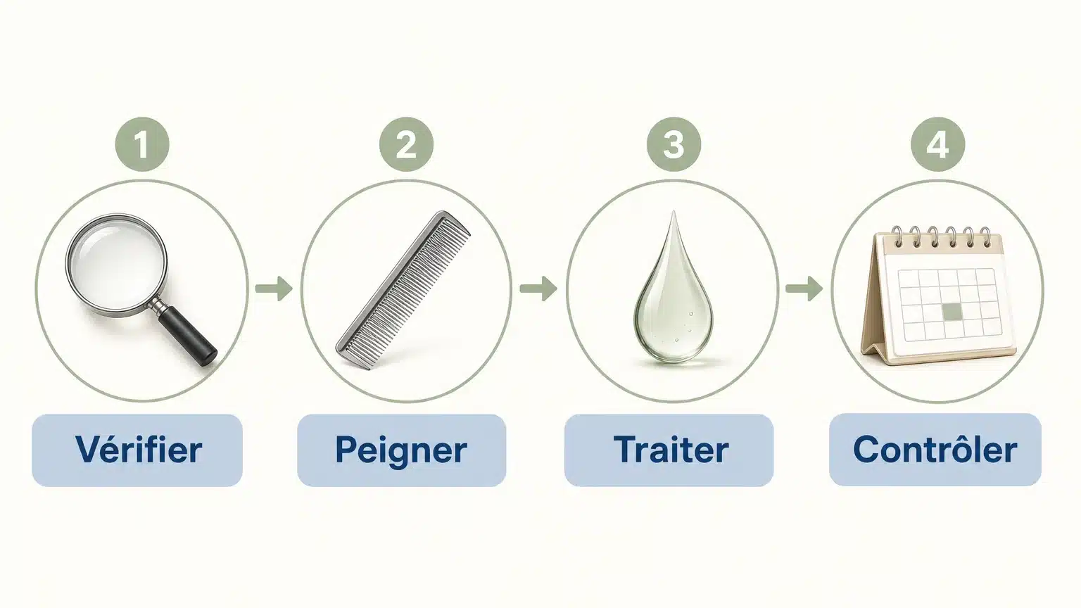 Infographie en quatre étapes pour agir contre les poux