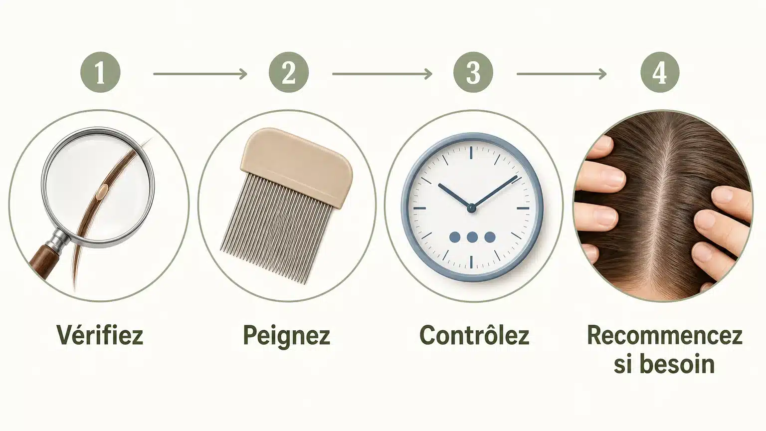 Checklist illustrée pour vérifier et éliminer les poux et les lentes