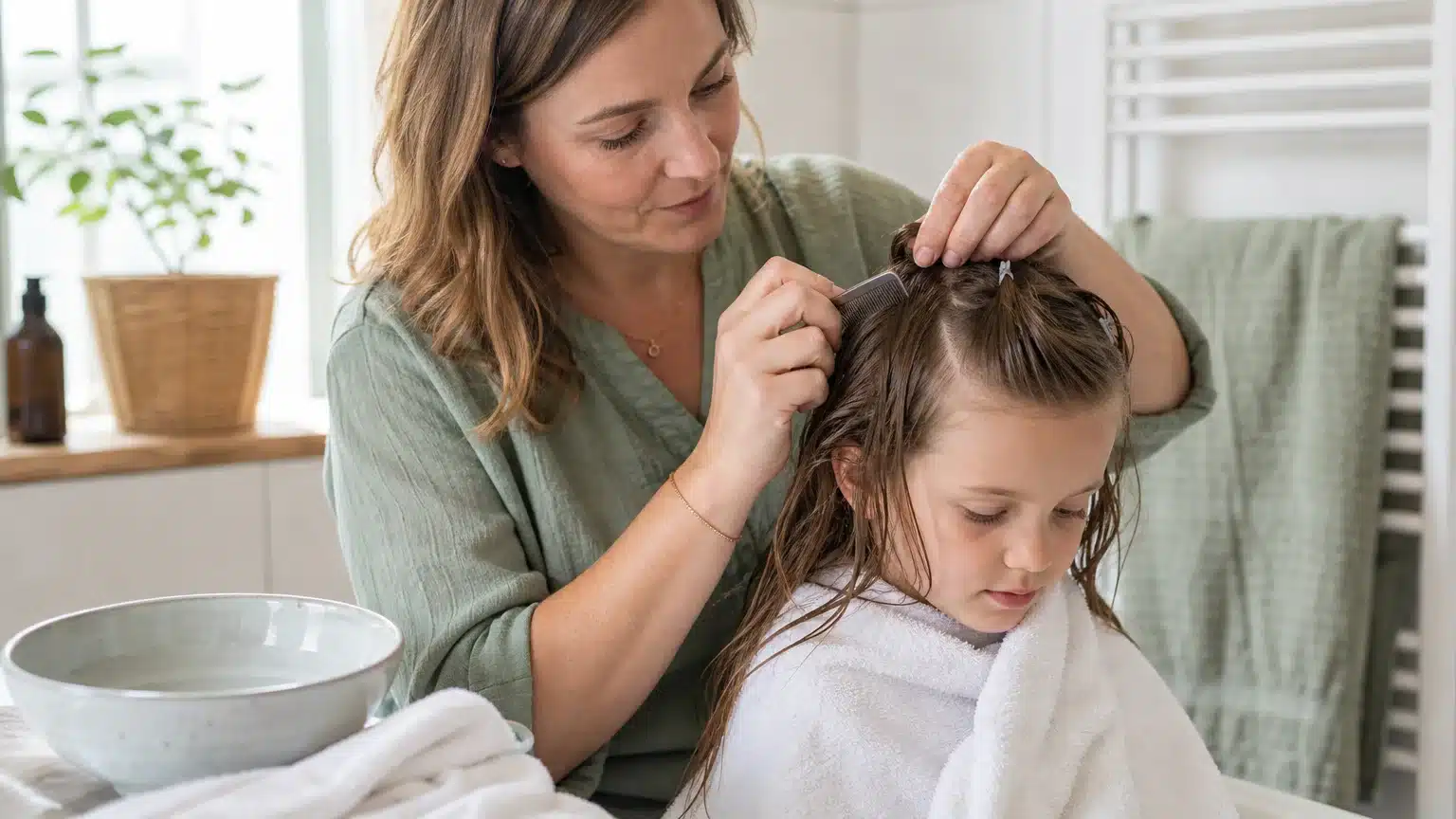 Peignage méthodique des cheveux pour retirer les lentes