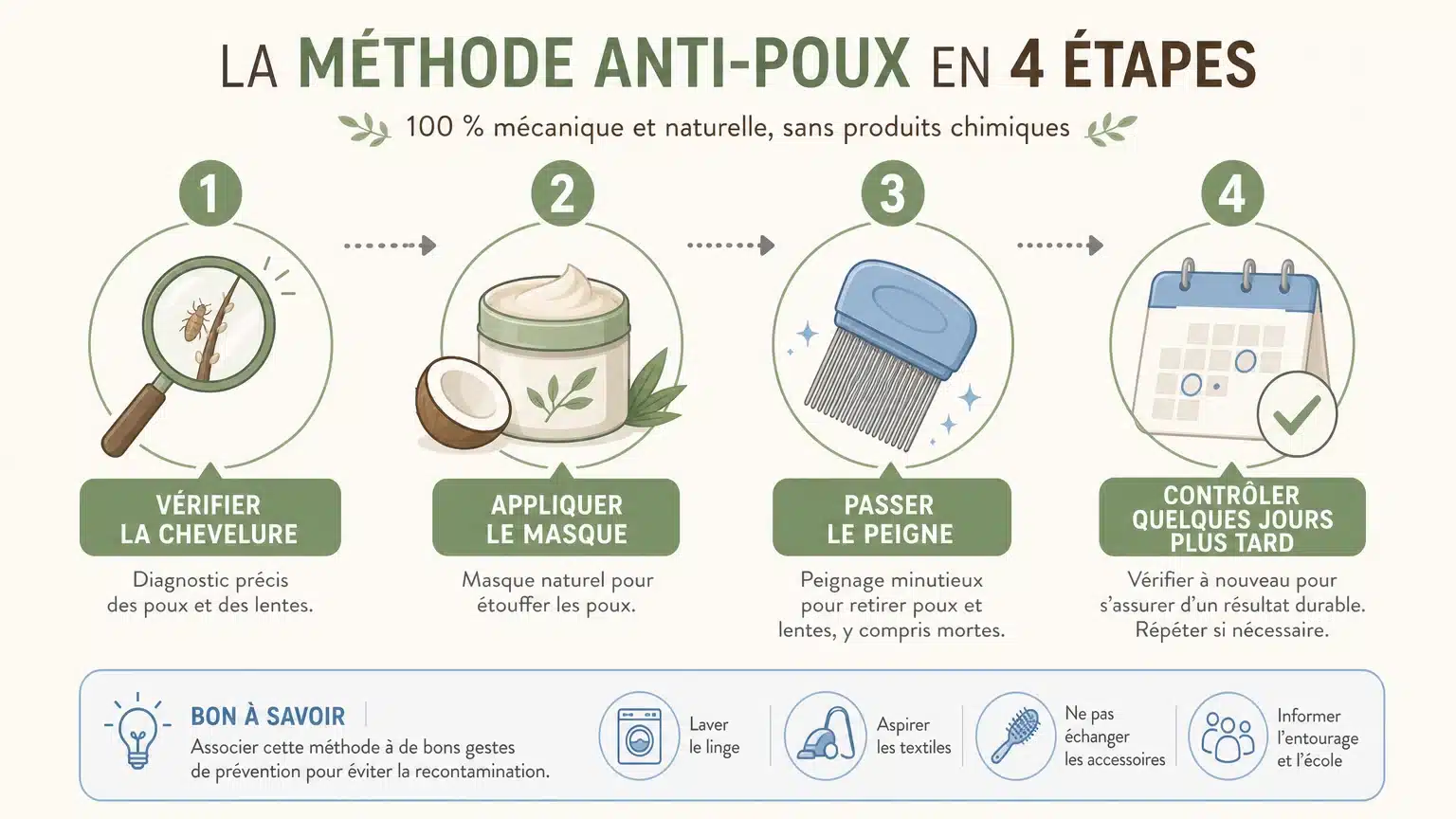 Les 4 étapes d’un traitement anti-poux avec masque et peigne