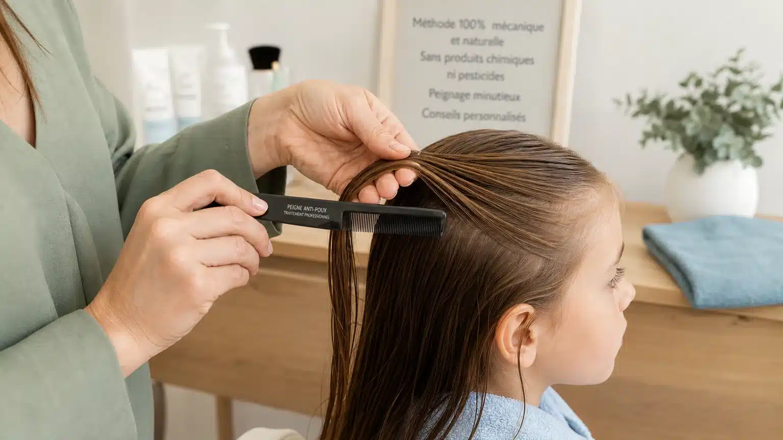 Peignage minutieux des cheveux dans un centre spécialisé