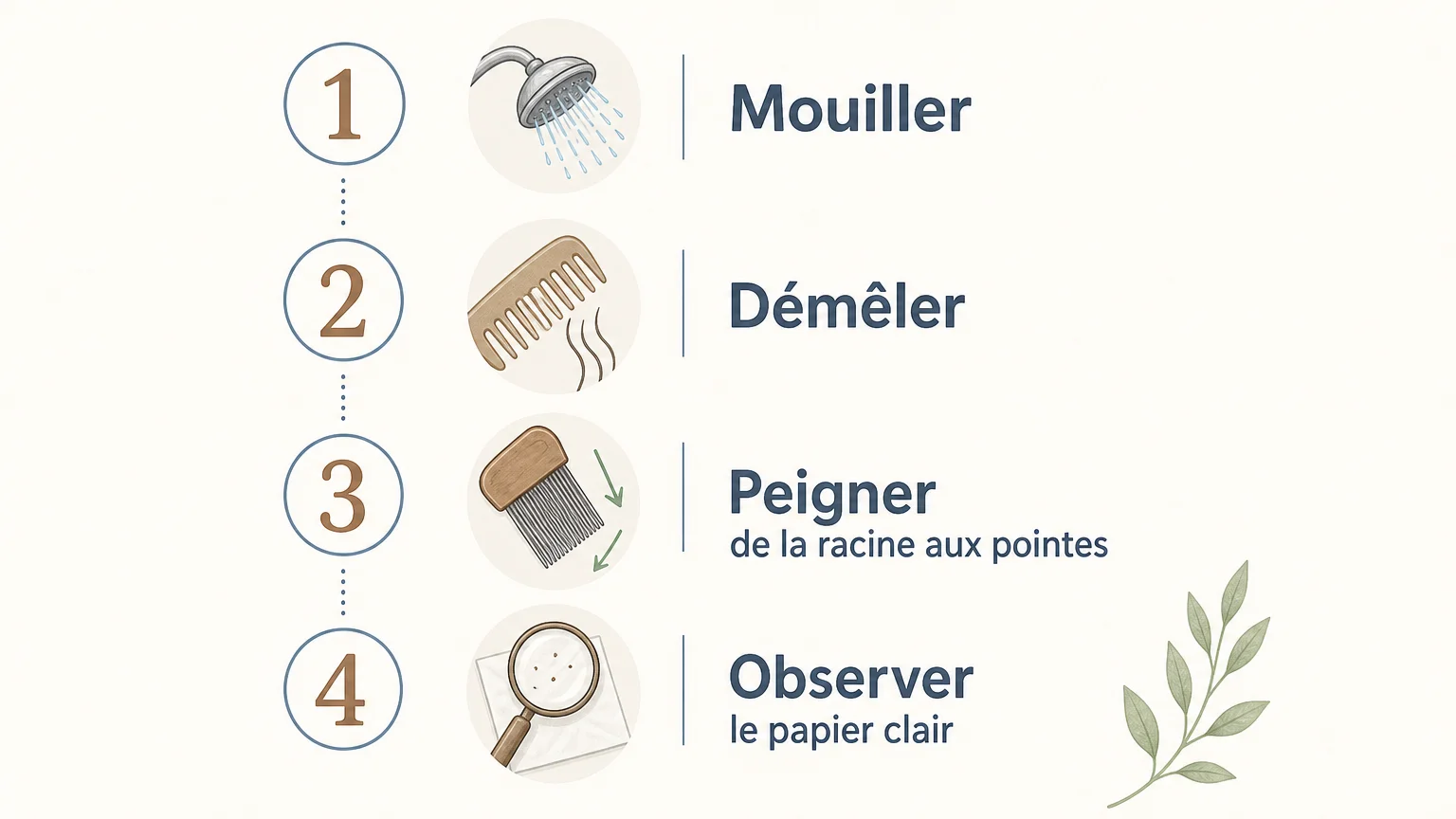 Checklist en quatre étapes pour contrôler les cheveux avec un peigne fin après un traitement anti-poux