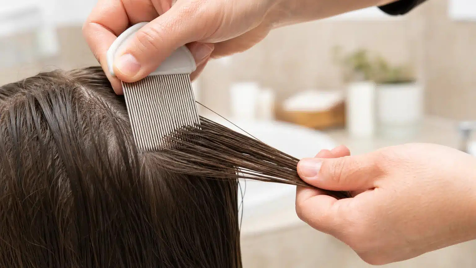 Peignage méthodique des cheveux avec un peigne anti-poux
