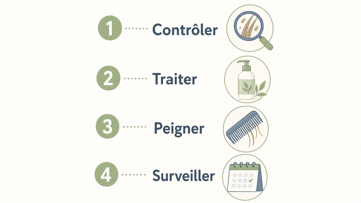 Checklist des étapes pour éviter la recontamination par les poux